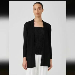 Eileen Fisher Organic Linen Cotton Airy Tuck Long Cardigan Easy Fit, Thigh Leng